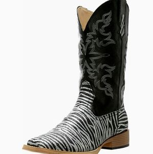 Roper Womens Ridding Cowgirl Boots 8 Zebra Glitte